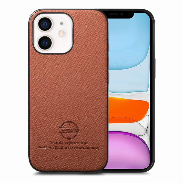 

For iPhone 11 Twill Fabric Leather Skin Back Phone Case(Brown)