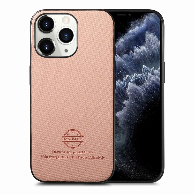 

For iPhone 11 Pro Max Twill Fabric Leather Skin Back Phone Case(Pink)
