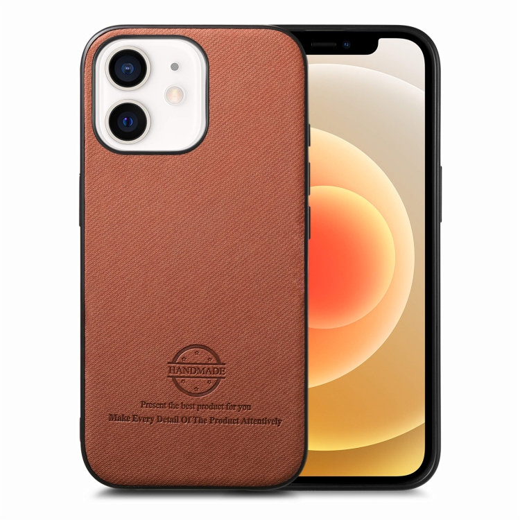 

For iPhone 12 Twill Fabric Leather Skin Back Phone Case(Brown)