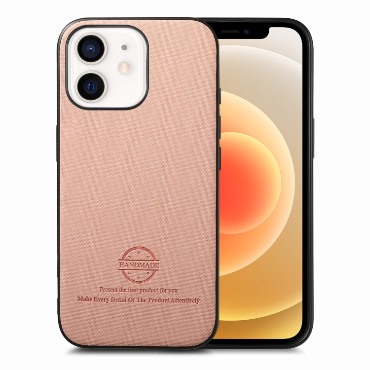 

For iPhone 12 Twill Fabric Leather Skin Back Phone Case(Pink)