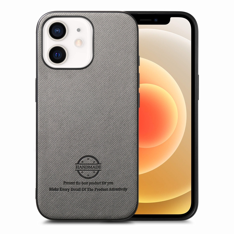 

For iPhone 12 Twill Fabric Leather Skin Back Phone Case(Gray)