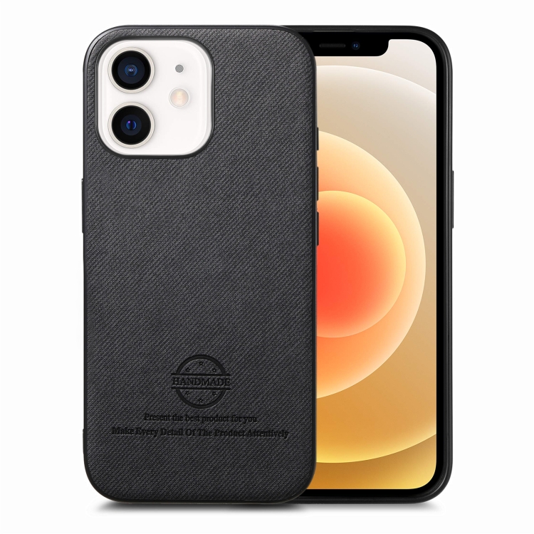 

For iPhone 12 Twill Fabric Leather Skin Back Phone Case(Black)