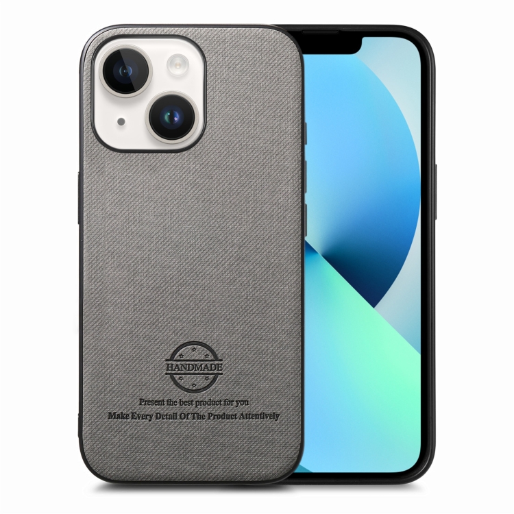 

For iPhone 13 Twill Fabric Leather Skin Back Phone Case(Gray)
