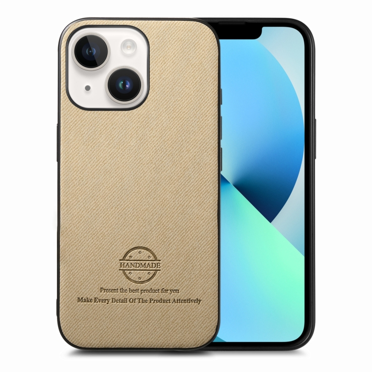 

For iPhone 13 Twill Fabric Leather Skin Back Phone Case(Khaki)