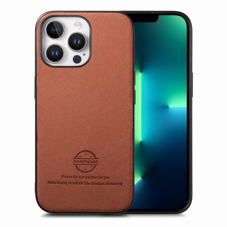 

For iPhone 13 Pro Twill Fabric Leather Skin Back Phone Case(Brown)