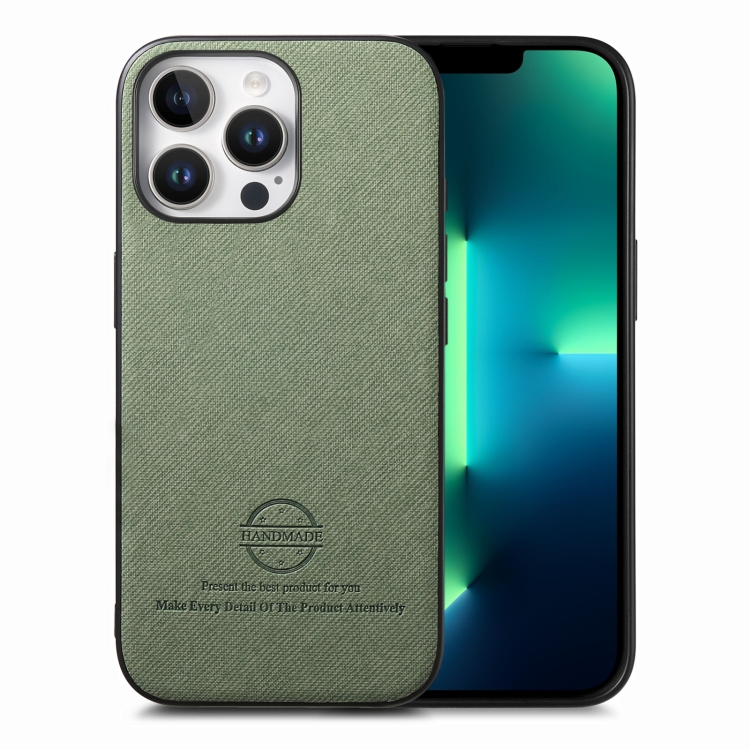 

For iPhone 13 Pro Max Twill Fabric Leather Skin Back Phone Case(Green)