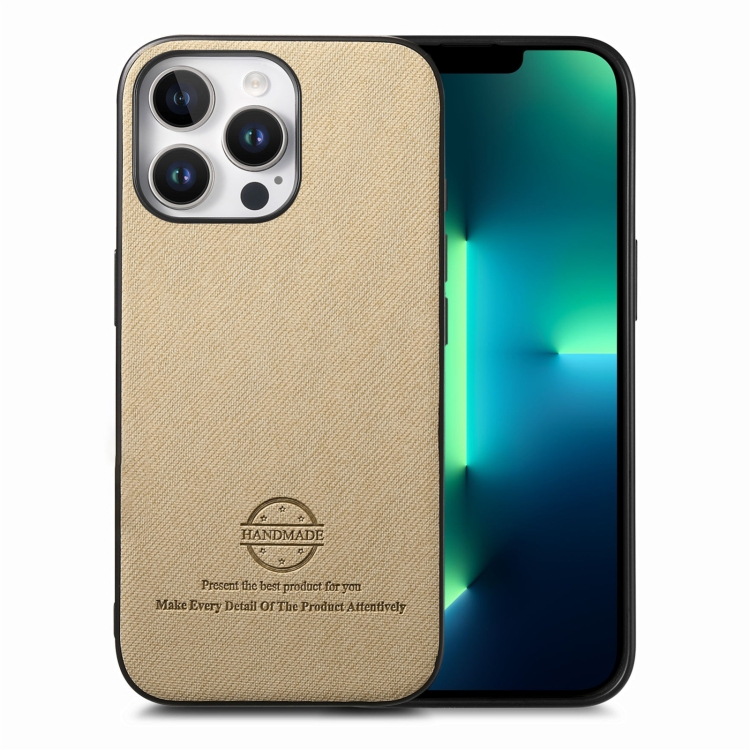 

For iPhone 13 Pro Max Twill Fabric Leather Skin Back Phone Case(Khaki)