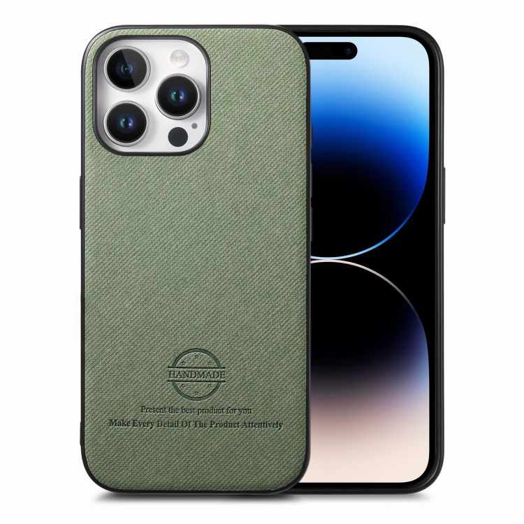 

For iPhone 14 Pro Twill Fabric Leather Skin Back Phone Case(Green)