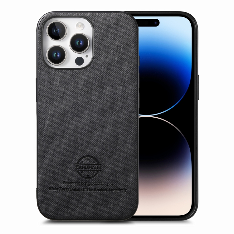 

For iPhone 14 Pro Max Twill Fabric Leather Skin Back Phone Case(Black)