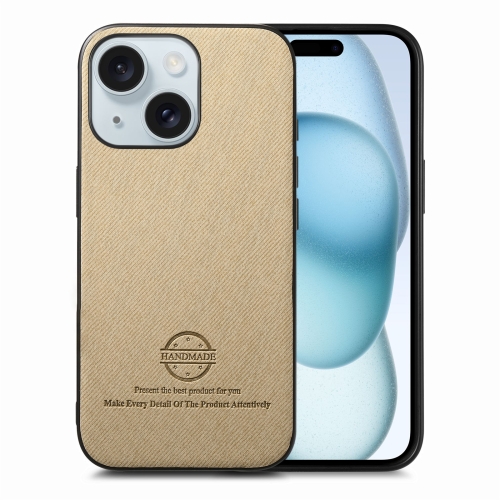 

For iPhone 15 Twill Fabric Leather Skin Back Phone Case(Khaki)