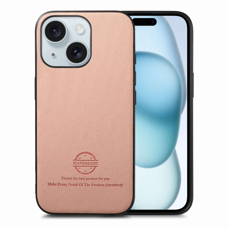 

For iPhone 15 Plus Twill Fabric Leather Skin Back Phone Case(Pink)