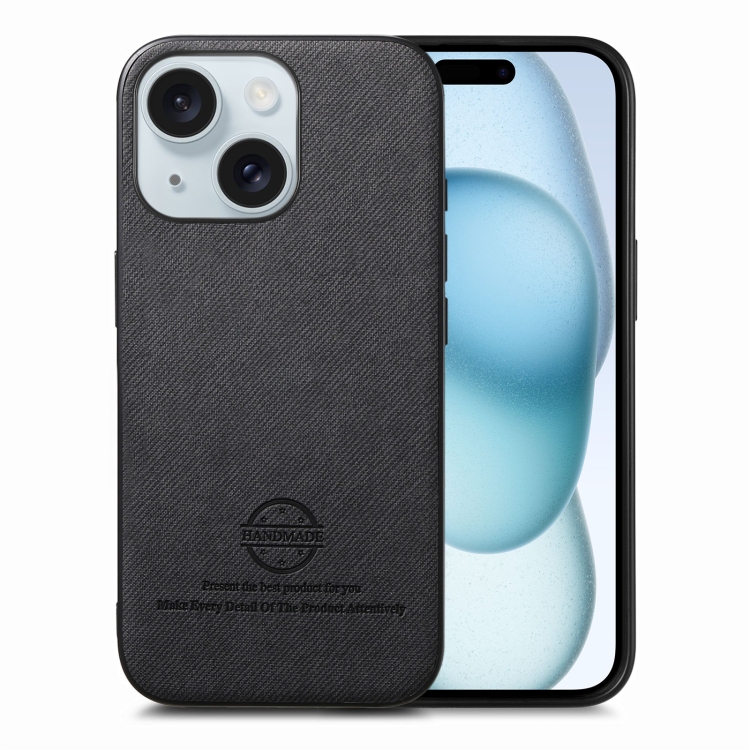 

For iPhone 15 Plus Twill Fabric Leather Skin Back Phone Case(Black)
