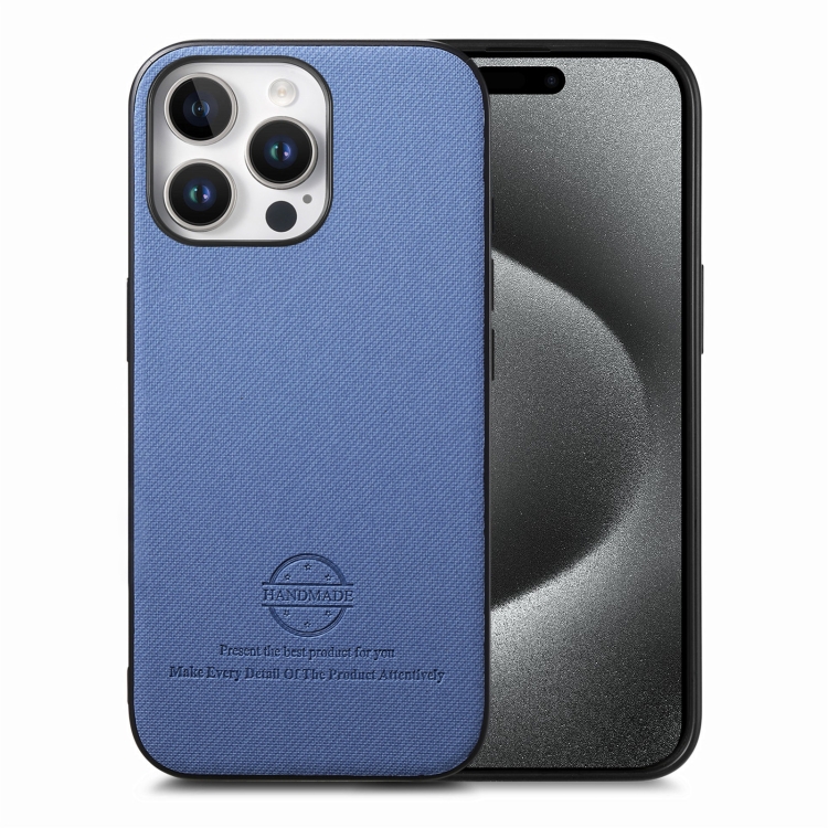 

For iPhone 15 Pro Max Twill Fabric Leather Skin Back Phone Case(Blue)
