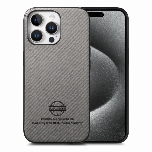 

For iPhone 15 Pro Max Twill Fabric Leather Skin Back Phone Case(Gray)