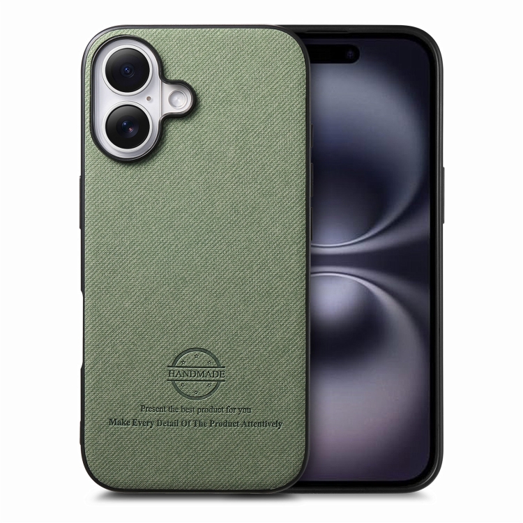 

For iPhone 16 Twill Fabric Leather Skin Back Phone Case(Green)