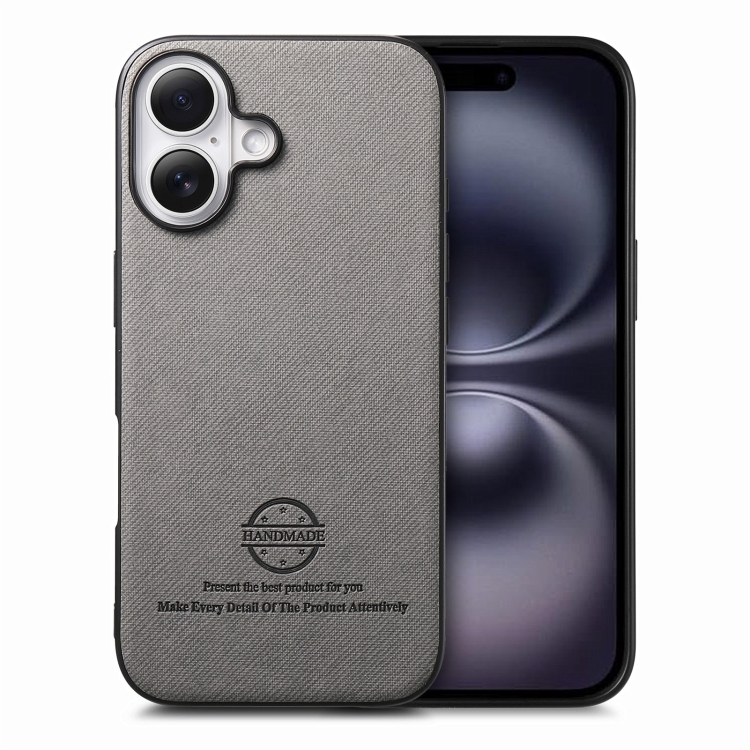 

For iPhone 16 Twill Fabric Leather Skin Back Phone Case(Gray)
