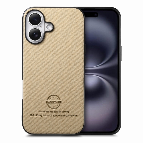 

For iPhone 16 Twill Fabric Leather Skin Back Phone Case(Khaki)