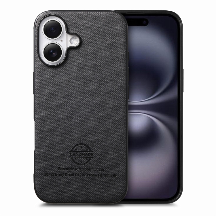

For iPhone 16 Twill Fabric Leather Skin Back Phone Case(Black)