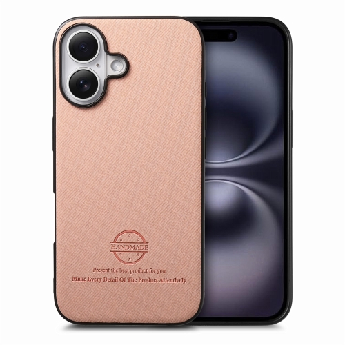 

For iPhone 16 Plus Twill Fabric Leather Skin Back Phone Case(Pink)