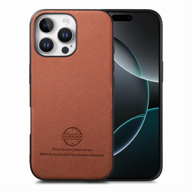 For iPhone 16 Pro Twill Fabric Leather Skin Back Phone Case(Brown)