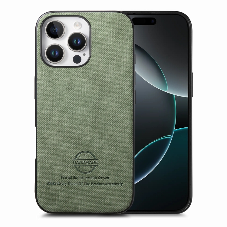 

For iPhone 16 Pro Twill Fabric Leather Skin Back Phone Case(Green)