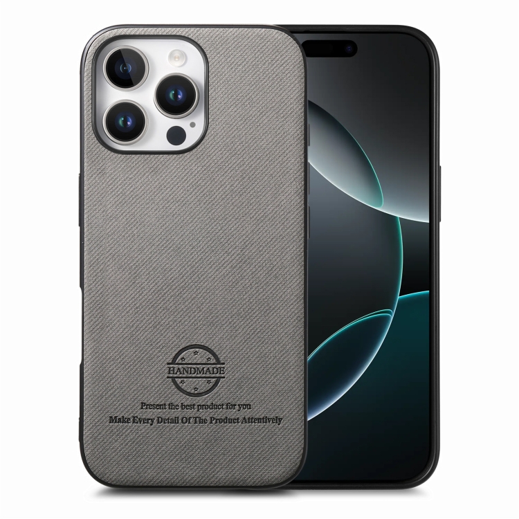 

For iPhone 16 Pro Twill Fabric Leather Skin Back Phone Case(Gray)
