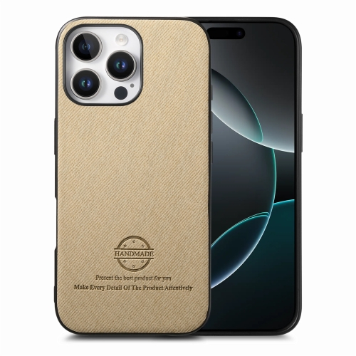 

For iPhone 16 Pro Twill Fabric Leather Skin Back Phone Case(Khaki)