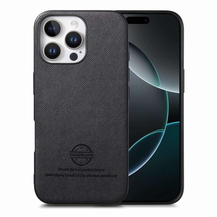 

For iPhone 16 Pro Max Twill Fabric Leather Skin Back Phone Case(Black)
