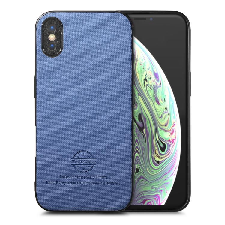 

For iPhone X / XS Twill Fabric Leather Skin Back Phone Case(Blue)