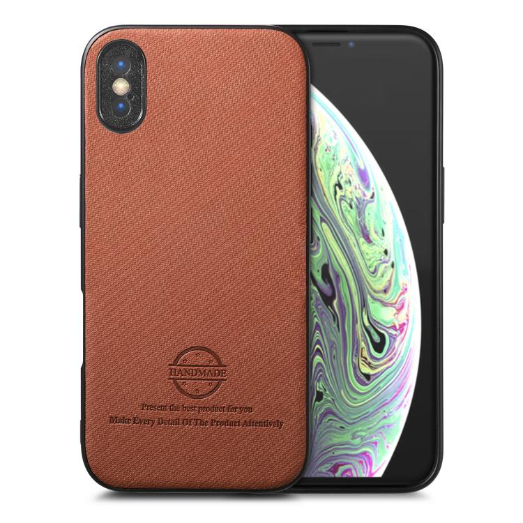 

For iPhone X / XS Twill Fabric Leather Skin Back Phone Case(Brown)