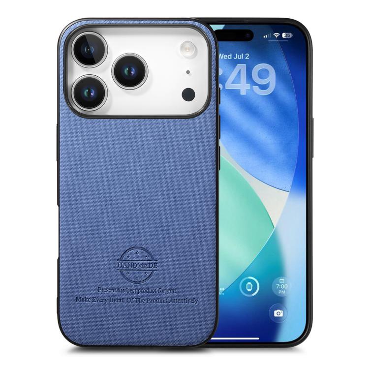 

For iPhone 17 Pro Max Twill Fabric Leather Skin Back Phone Case(Blue)