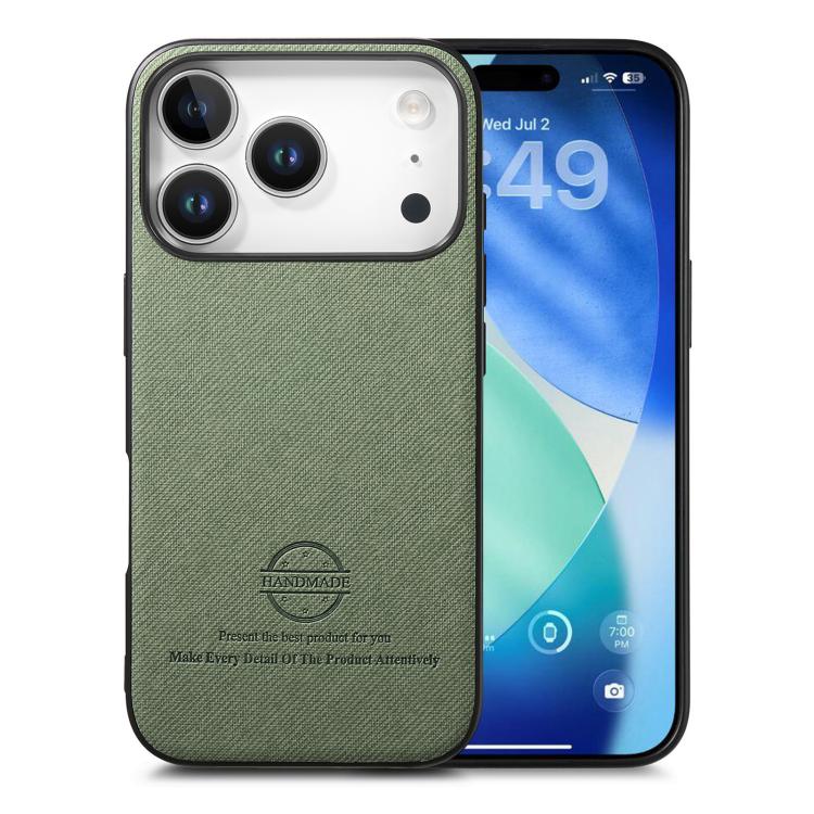 For iPhone 17 Pro Max Twill Fabric Leather Skin Back Phone Case(Green)