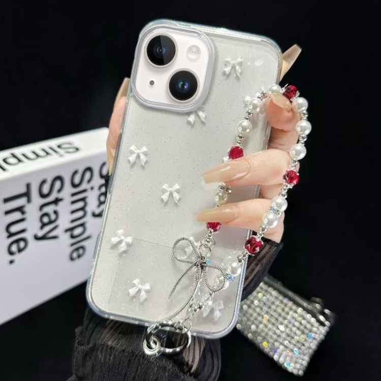 

For iPhone 15 Plus Little Fresh Bow Bracelet Chain TPU Phone Case(White)