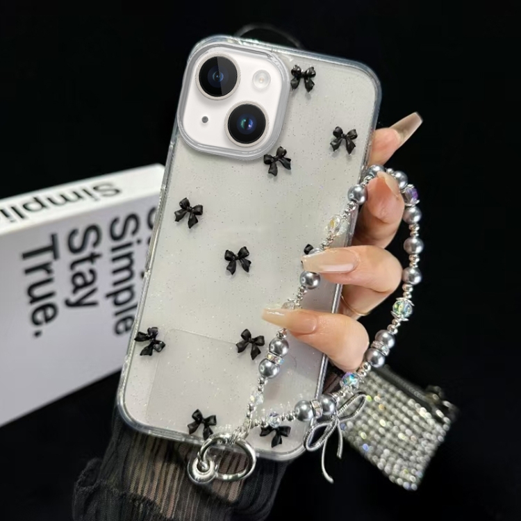 

For iPhone 15 Little Fresh Bow Bracelet Chain TPU Phone Case(Black)