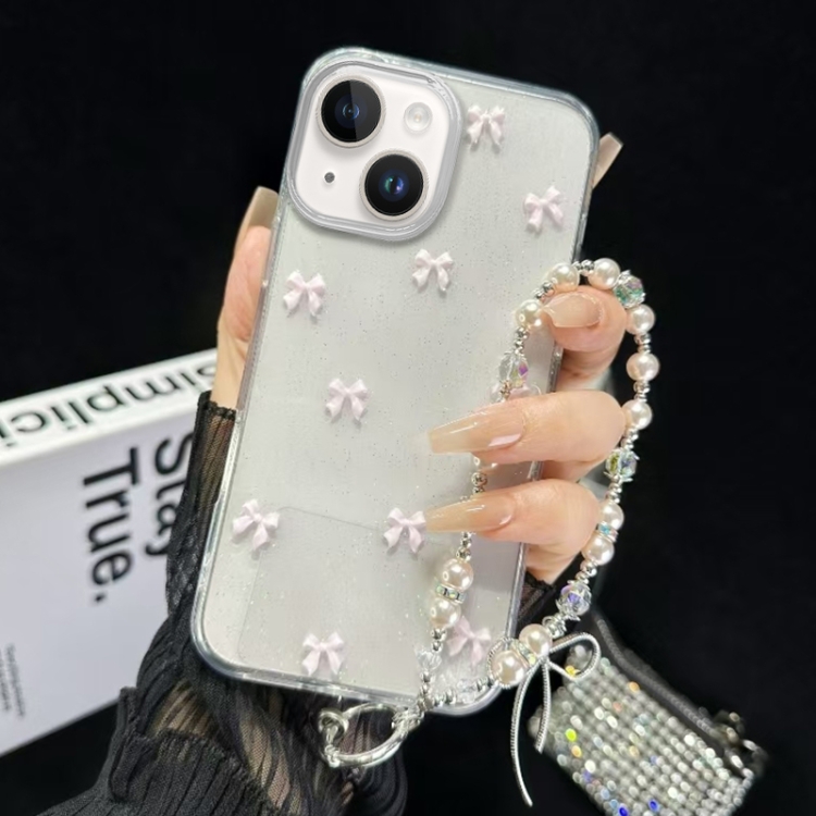 

For iPhone 14 Little Fresh Bow Bracelet Chain TPU Phone Case(Pink)