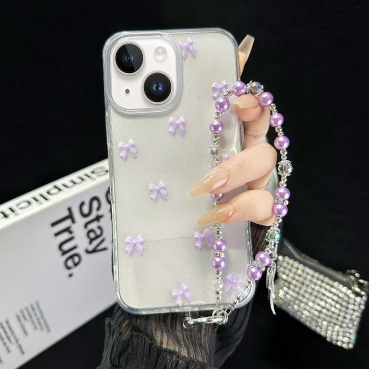 

For iPhone 14 Little Fresh Bow Bracelet Chain TPU Phone Case(Purple)