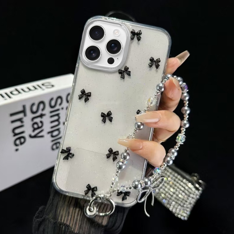 

For iPhone 13 Pro Max Little Fresh Bow Bracelet Chain TPU Phone Case(Black)