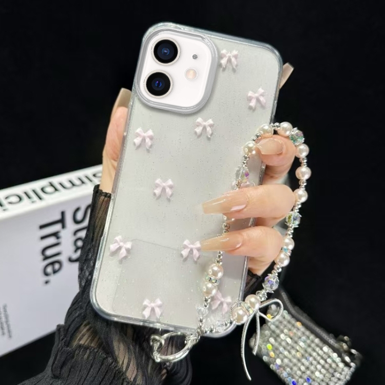 

For iPhone 12 Little Fresh Bow Bracelet Chain TPU Phone Case(Pink)
