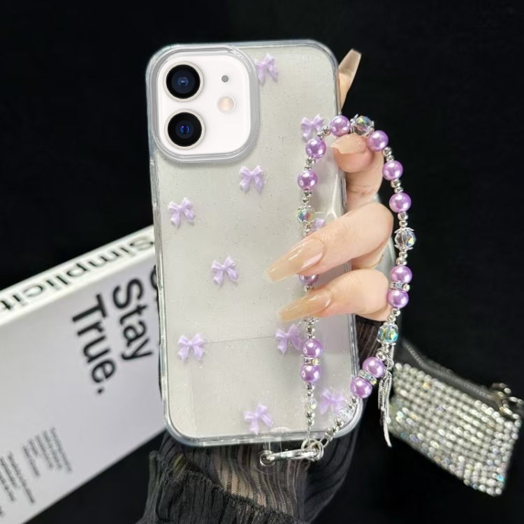 

For iPhone 12 Little Fresh Bow Bracelet Chain TPU Phone Case(Purple)