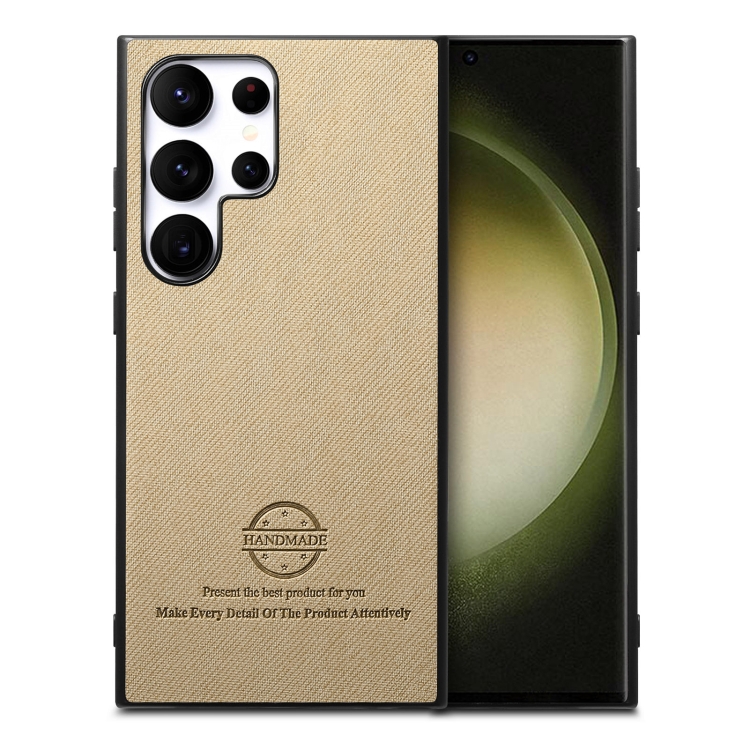 

For Samsung Galaxy S22 Ultra 5G Twill Fabric Leather Skin Back Phone Case(Khaki)