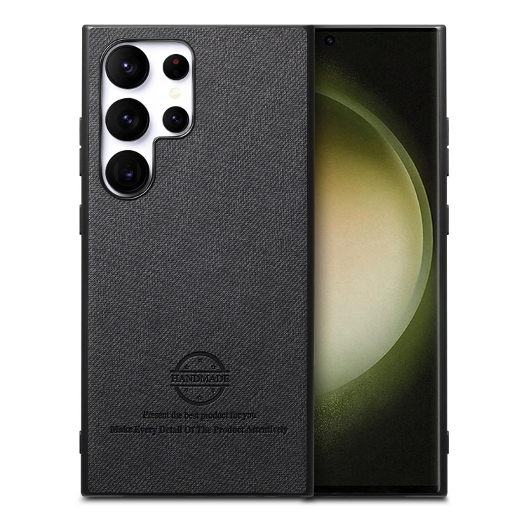 

For Samsung Galaxy S22 Ultra 5G Twill Fabric Leather Skin Back Phone Case(Black)