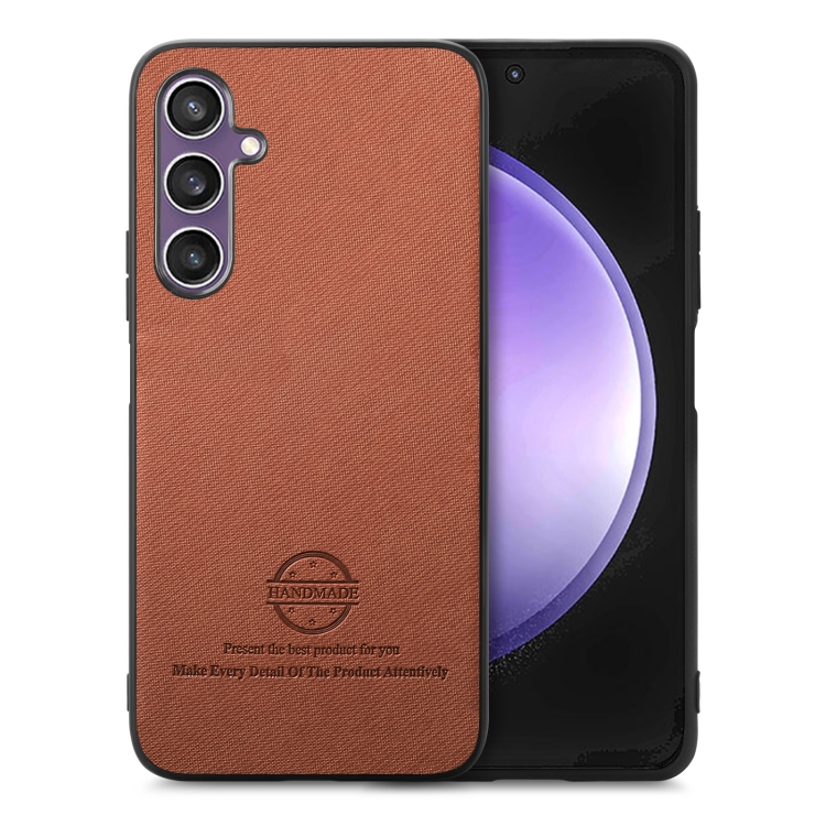 

For Samsung Galaxy S23 FE 5G Twill Fabric Leather Skin Back Phone Case(Brown)