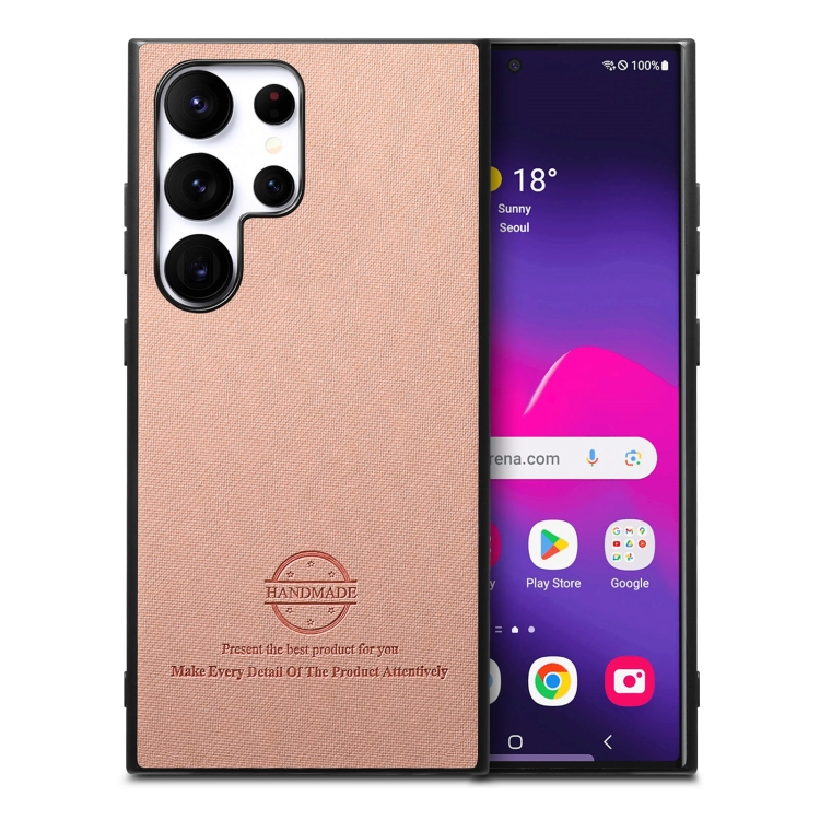 

For Samsung Galaxy S24 Ultra 5G Twill Fabric Leather Skin Back Phone Case(Pink)