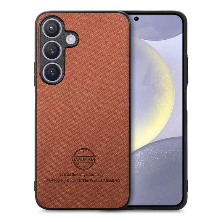 

For Samsung Galaxy S25+ 5G Twill Fabric Leather Skin Back Phone Case(Brown)