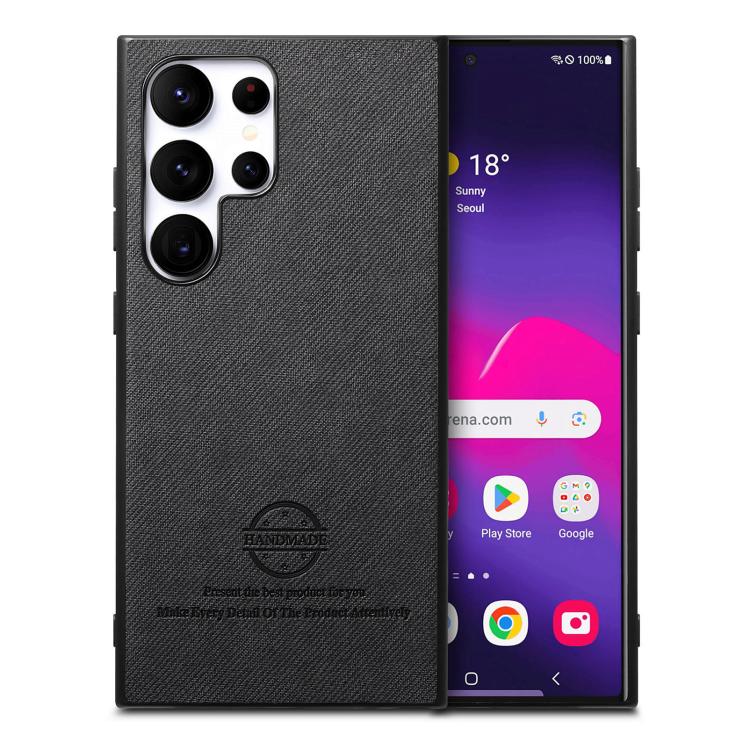 

For Samsung Galaxy S25 Ultra 5G Twill Fabric Leather Skin Back Phone Case(Black)