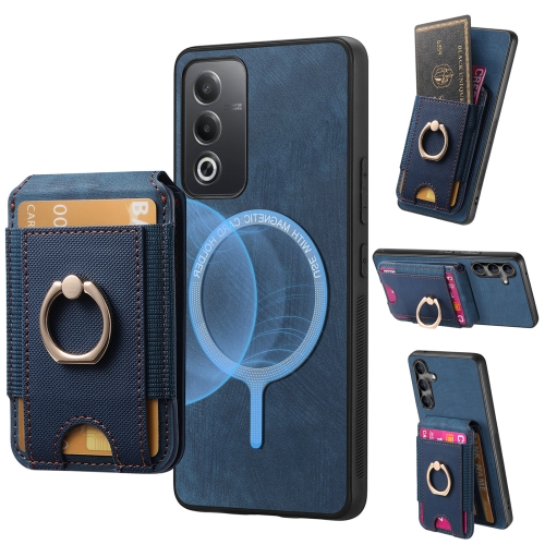 

For OPPO Reno11 5G Global Retro Splitable Magnetic Stand Card Bag Leather Phone Case(Blue)