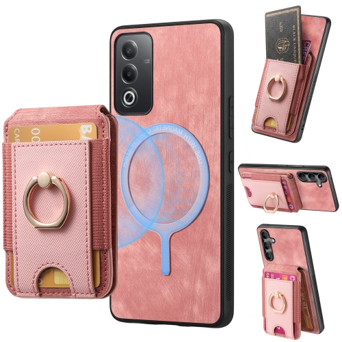 

For OPPO Reno12 Global Retro Splitable Magnetic Stand Card Bag Leather Phone Case(Pink)