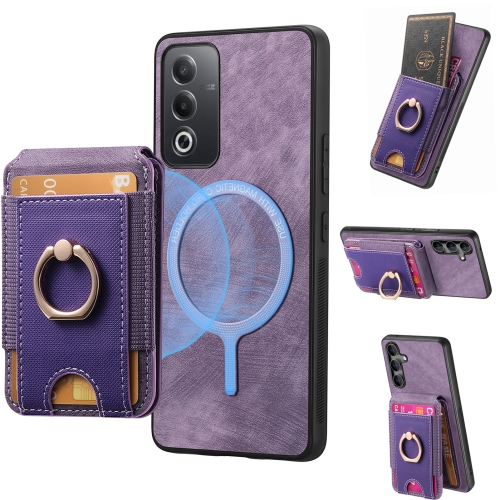 

For OPPO Reno12 Pro Global Retro Splitable Magnetic Stand Card Bag Leather Phone Case(Purple)