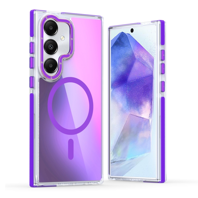 

For Samsung Galaxy A55 Global Dual-Color Gradient Discolor MagSafe Phone Case(Purple)
