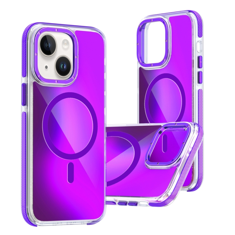 

For iPhone 14 Plus Dual-Color Gradient Discolor MagSafe Phone Case(Purple)